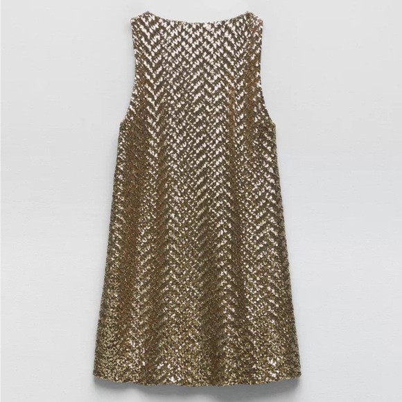 Zara gold sequin knit mini dress BLOGGERS FAVORITE!!!! NWT - Picture 7 of 16